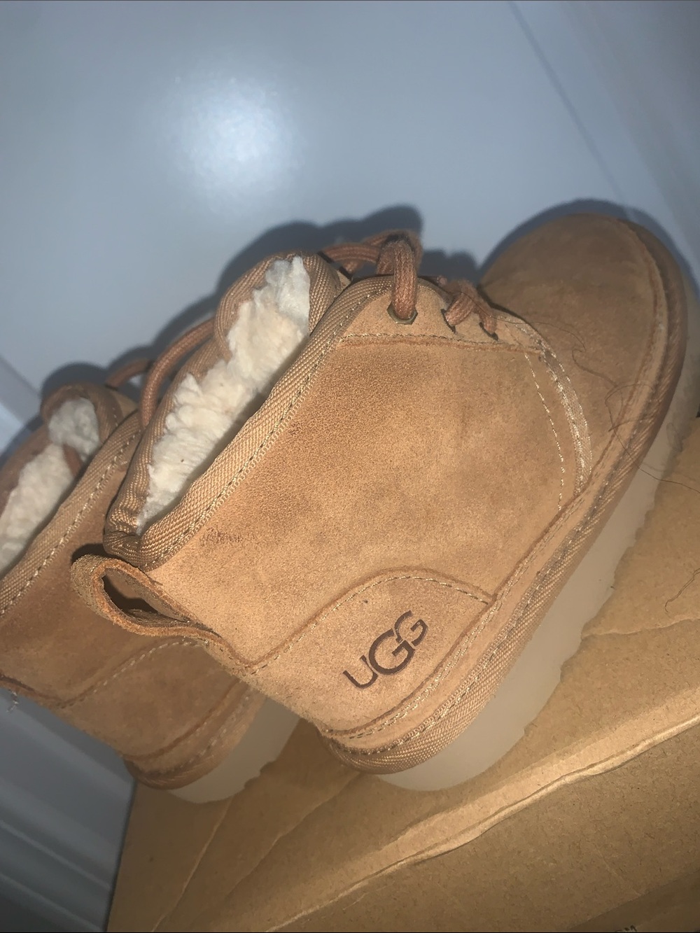 UGG Kids Tan Suede Shearling-Lined Lace Boots